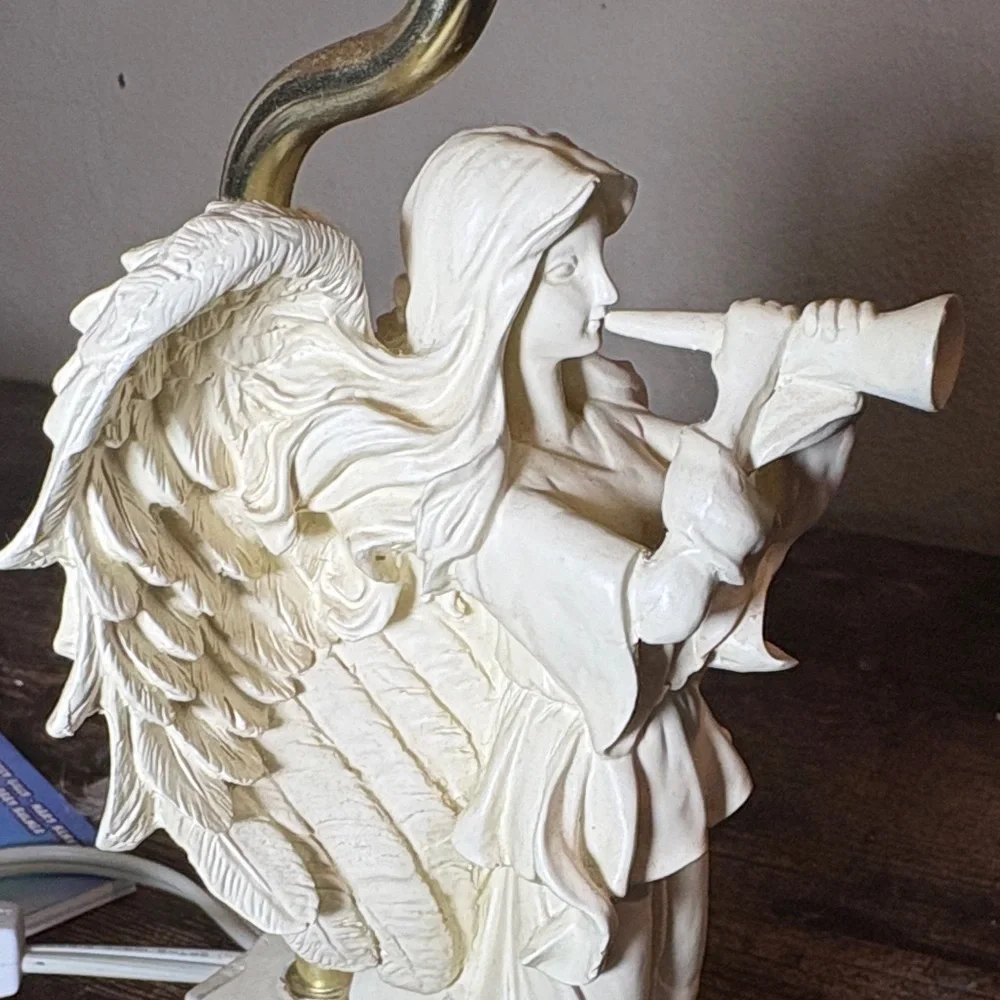 Vintage Angel Table Lamp Cream White Relief Shade Cherub Base Cottage Decor